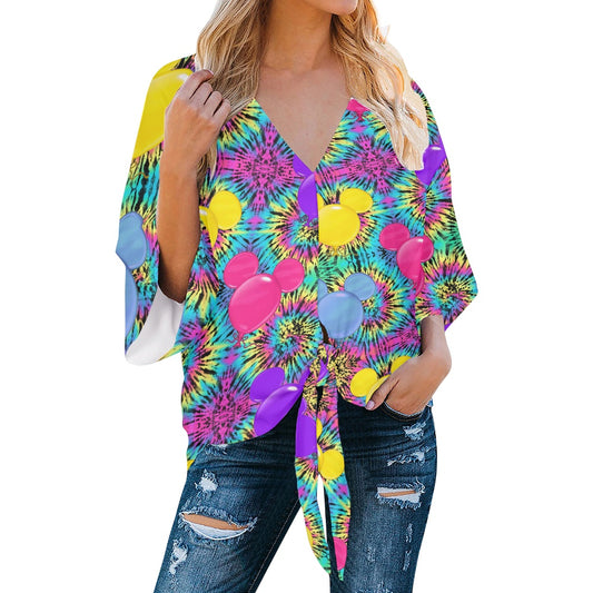 Tie Dye Mouse Women‘s’ V-neck Streamers Blouse