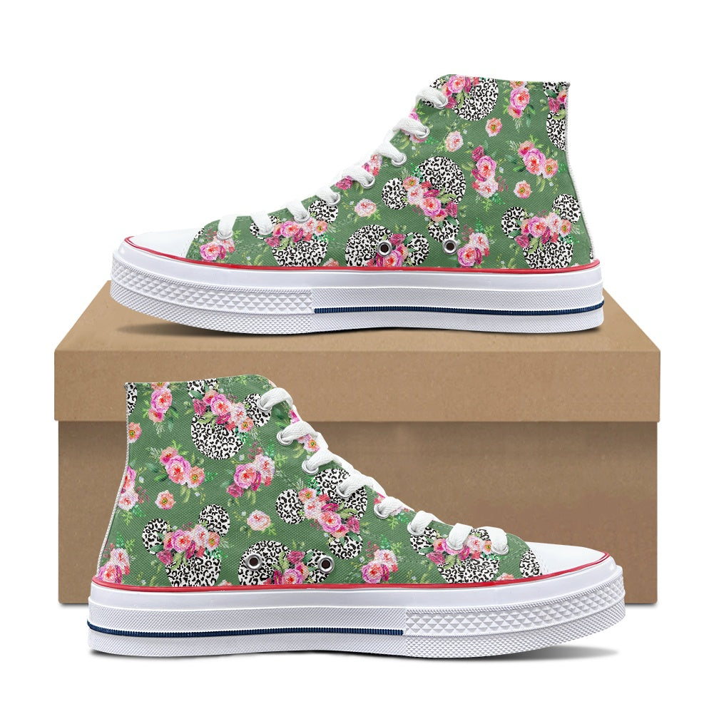 Floral Cheetah Green High Top Canvas Shoes