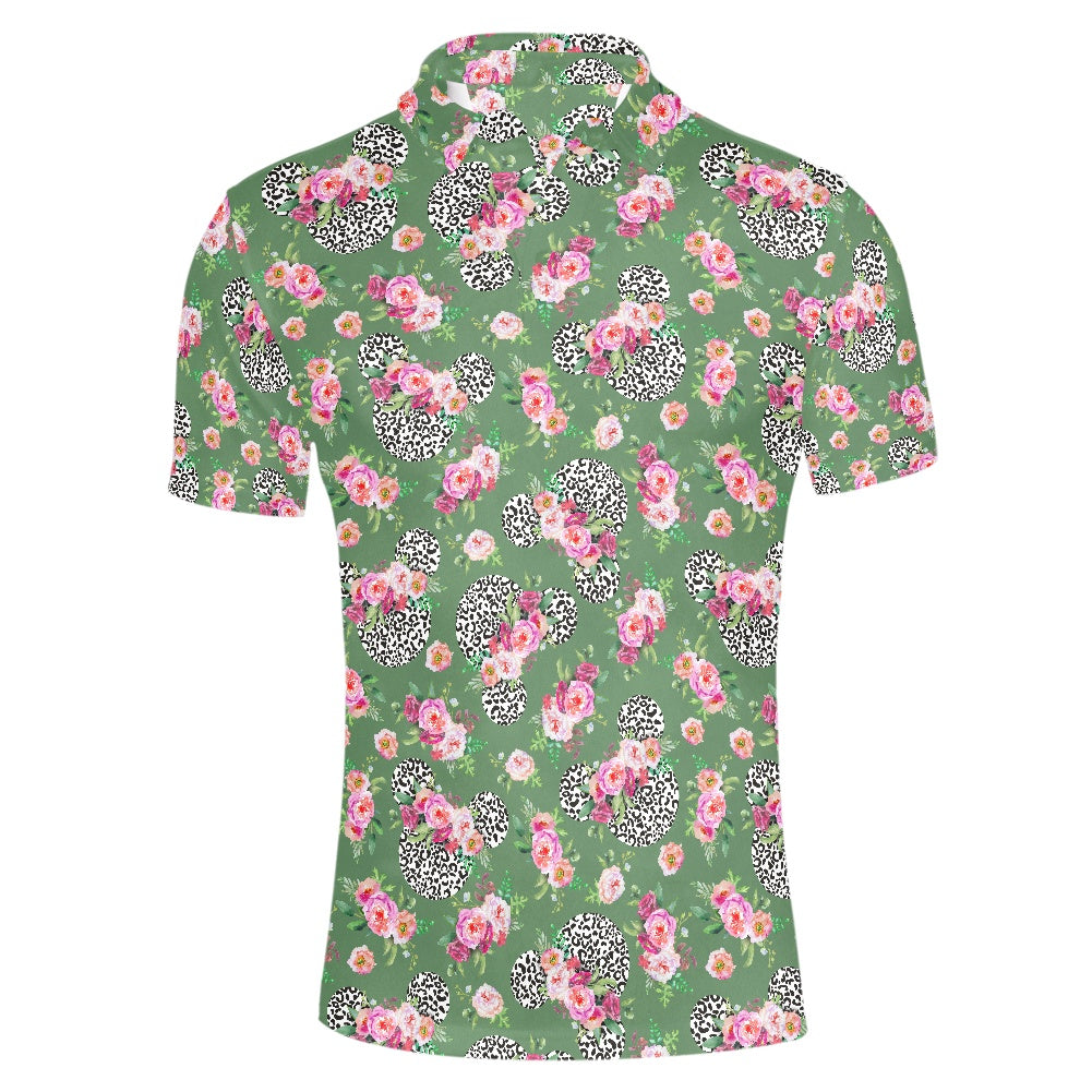 Floral Cheetah Green Polo T-shirt