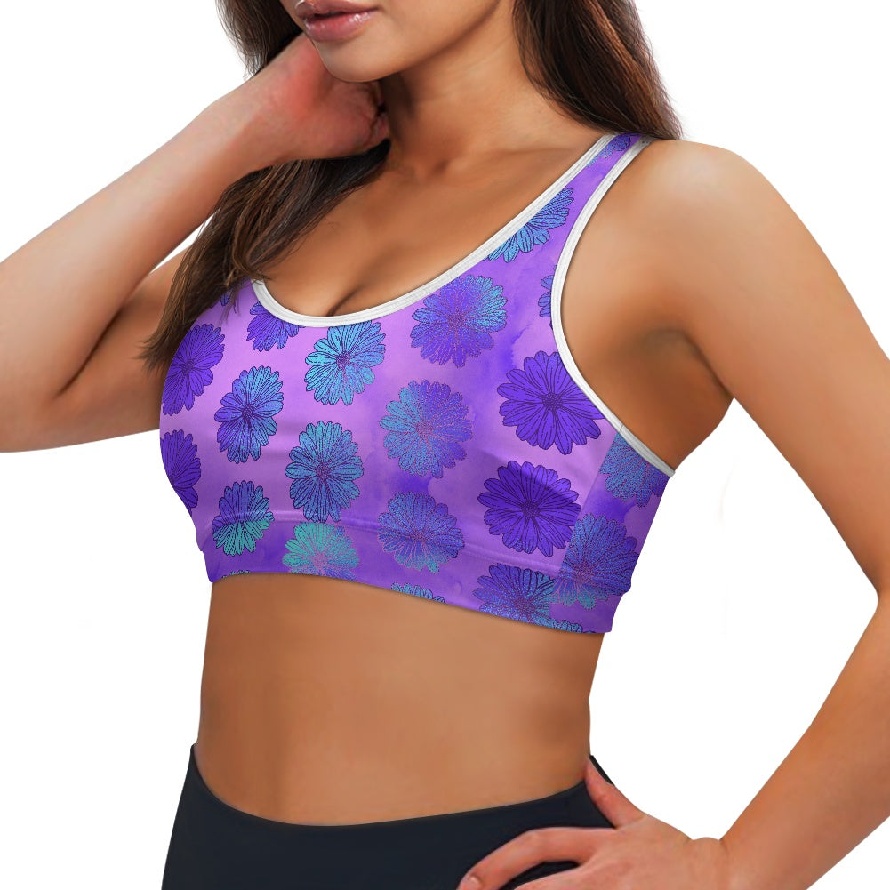 Aqua Purple Floral Women's Sports Vest