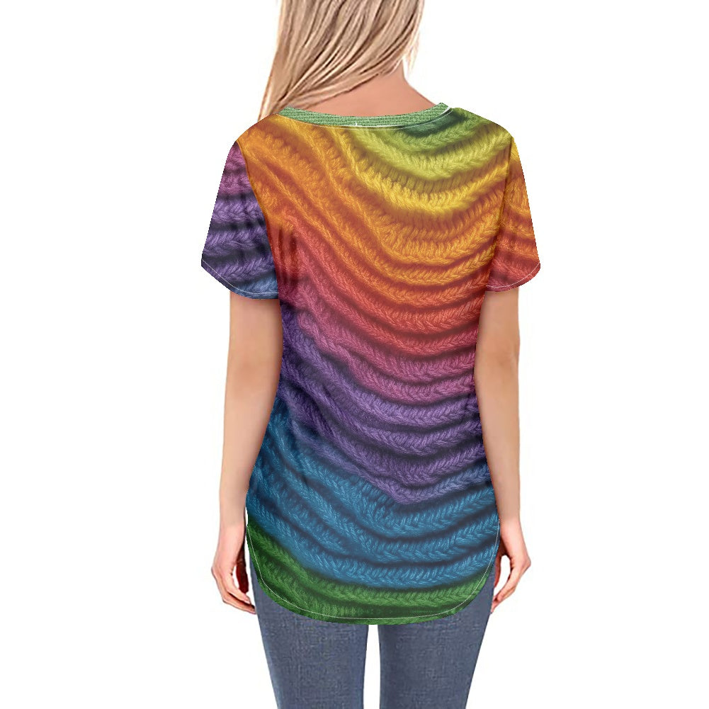 Ombré Knit Women's V-neck Top