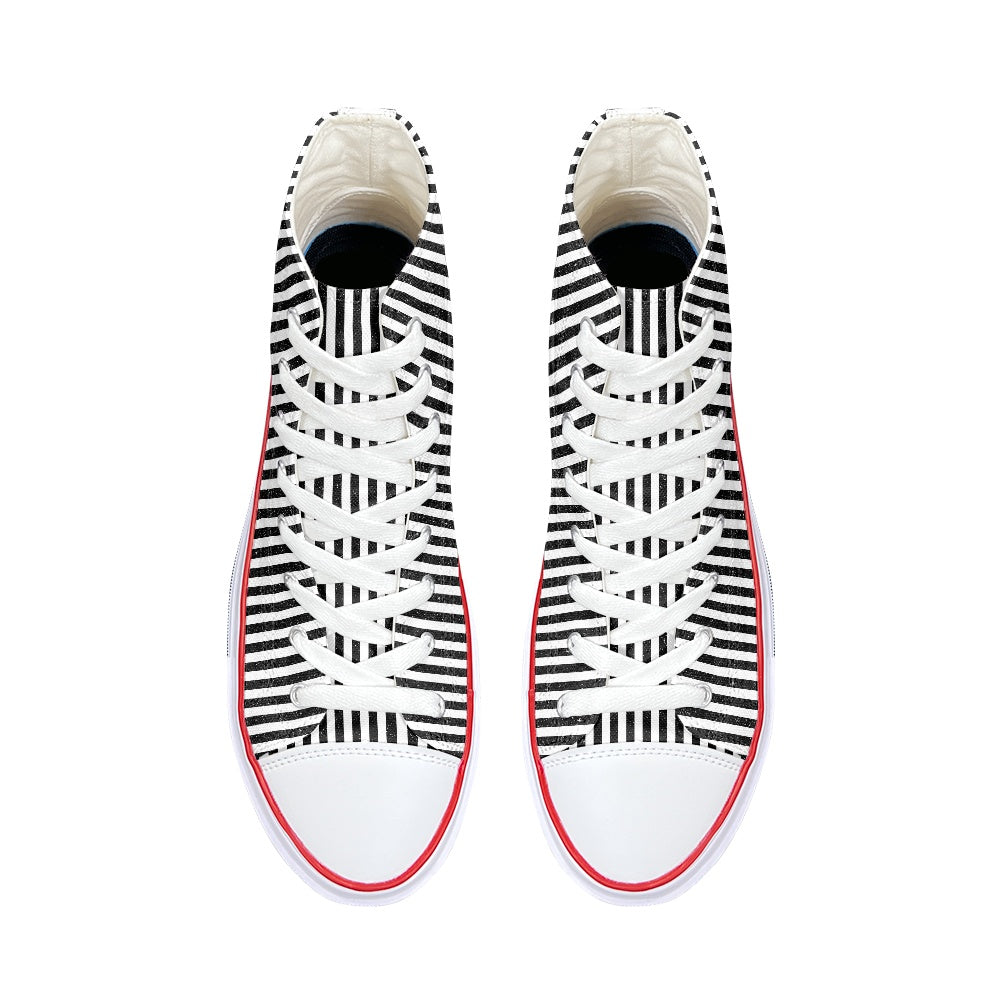 Black and White Stripe High Top Canvas Shoes