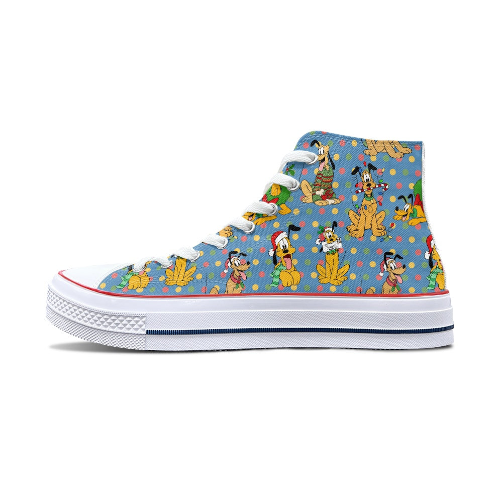 Christmas Pup High Top Canvas Shoes