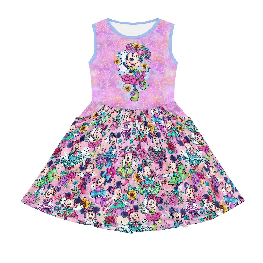 Min Flowers Polyester Girl's Dress with Pockets