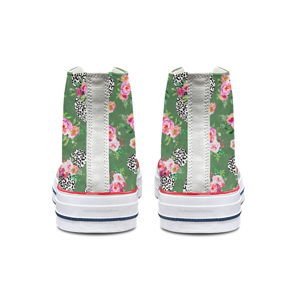 Floral Cheetah Green High Top Canvas Shoes