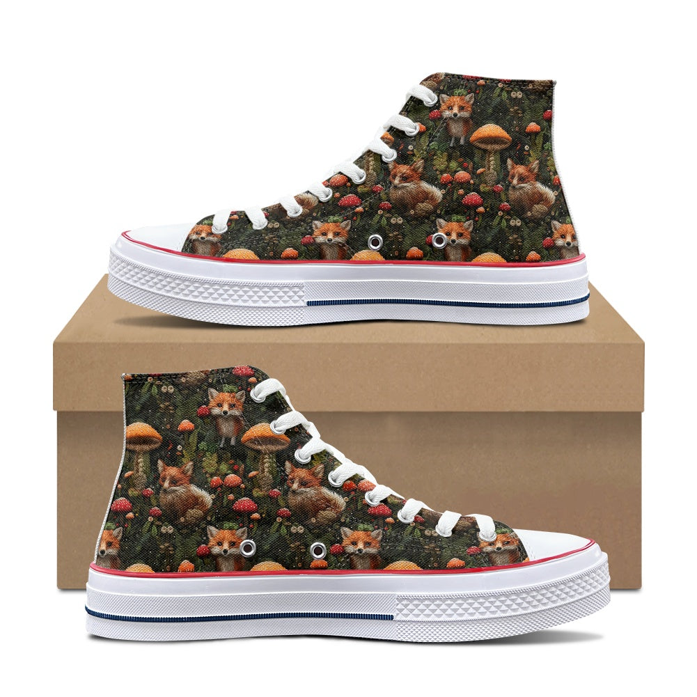 Fox and Mushrooms High Top Canvas Shoes