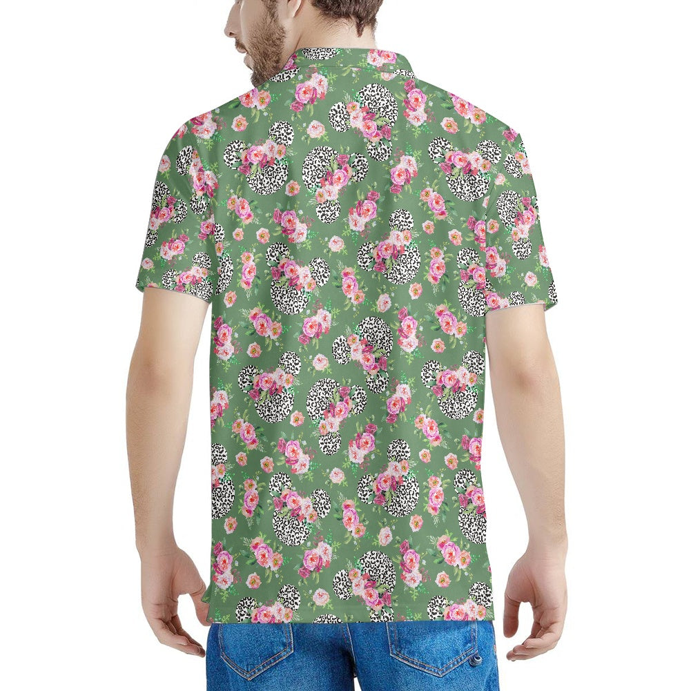 Floral Cheetah Green Polo T-shirt