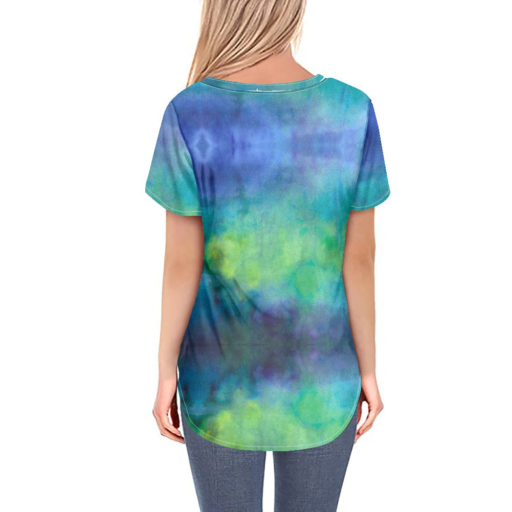 Aqua Tie Dye Women's V-neck Top