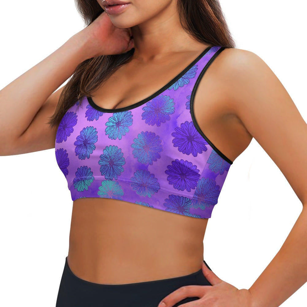 Aqua Purple Floral Women's Sports Vest