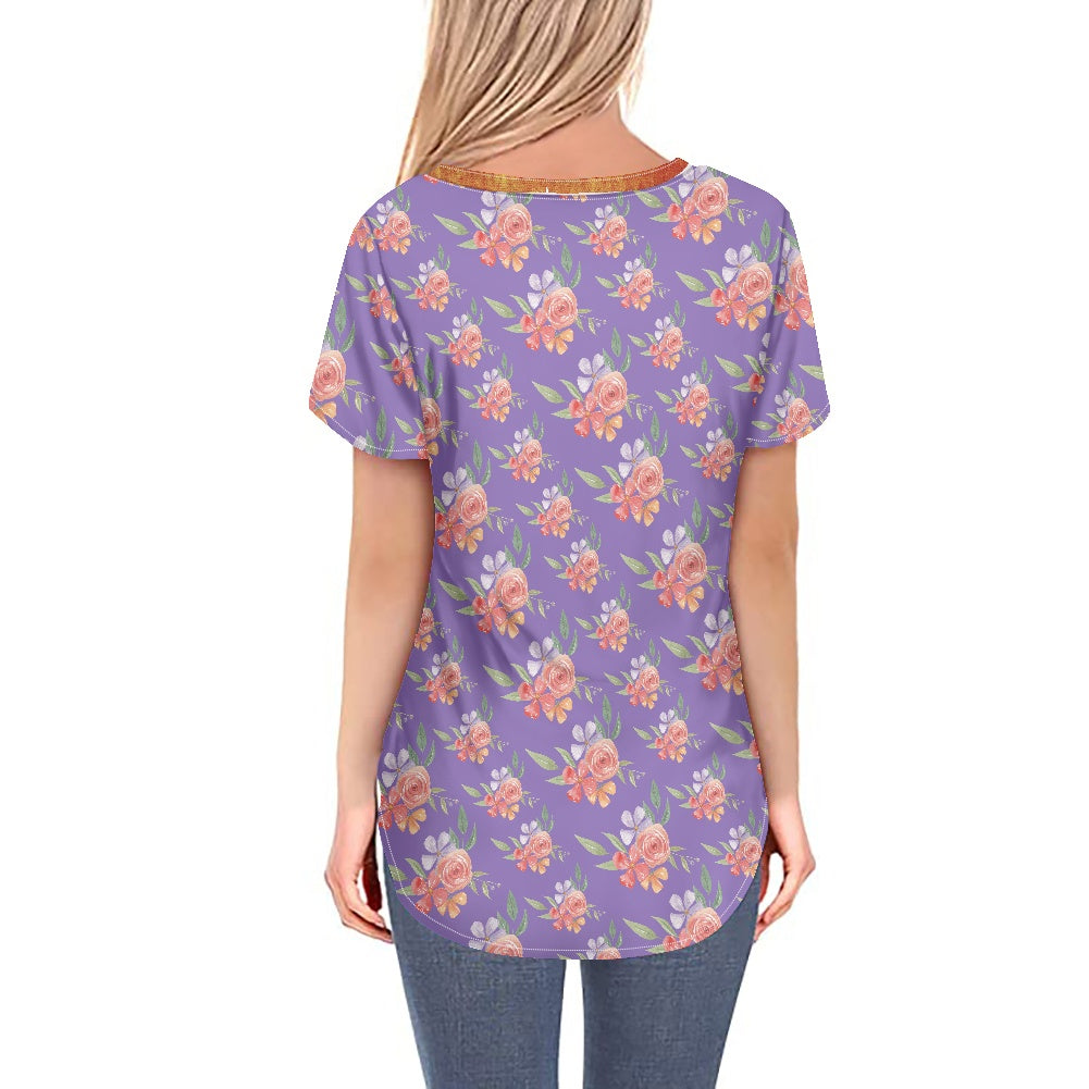 Purple Dragon Floral Women's V-neck Top