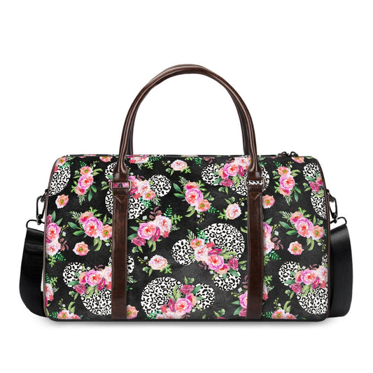 Floral Cheetah Black Travel Handbag