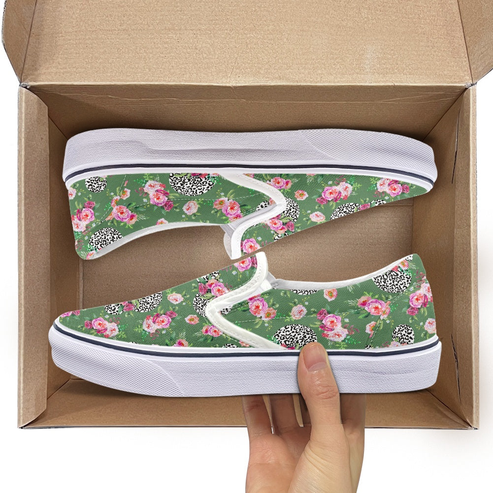 Floral Cheetah Green Pedal canvas shoes for Adult