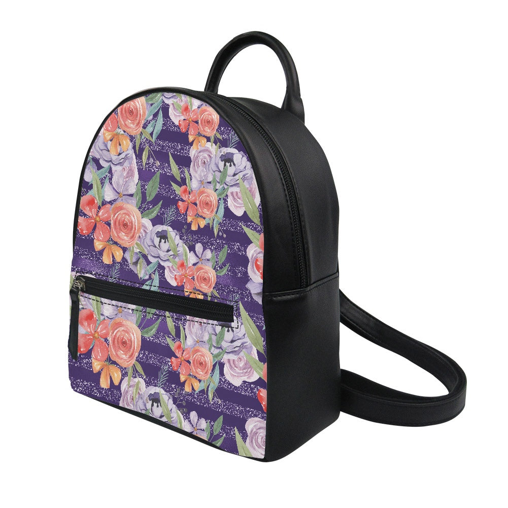 Purple and Peach Floral Small Backpack