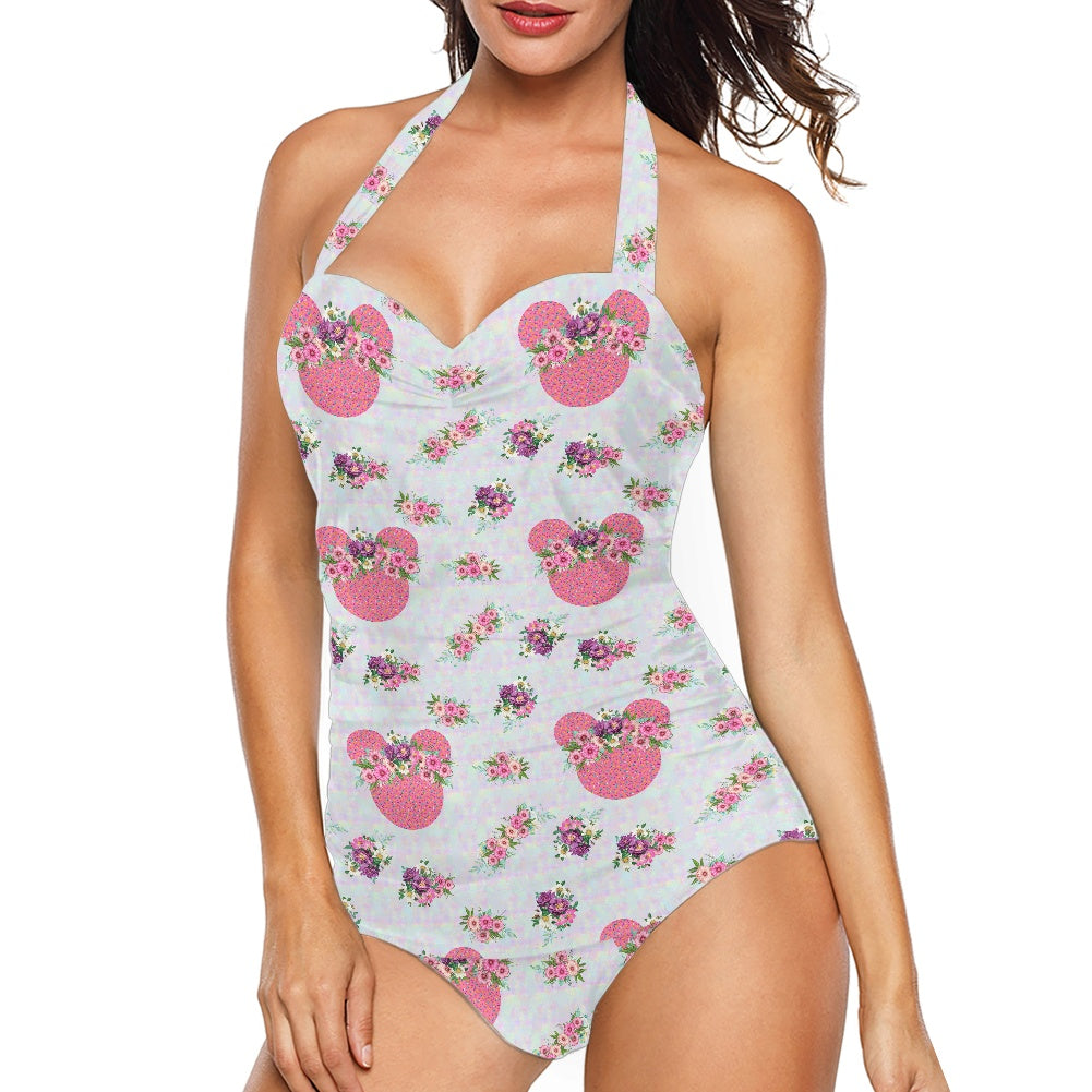 Pink Floral Crown Strappy one piece