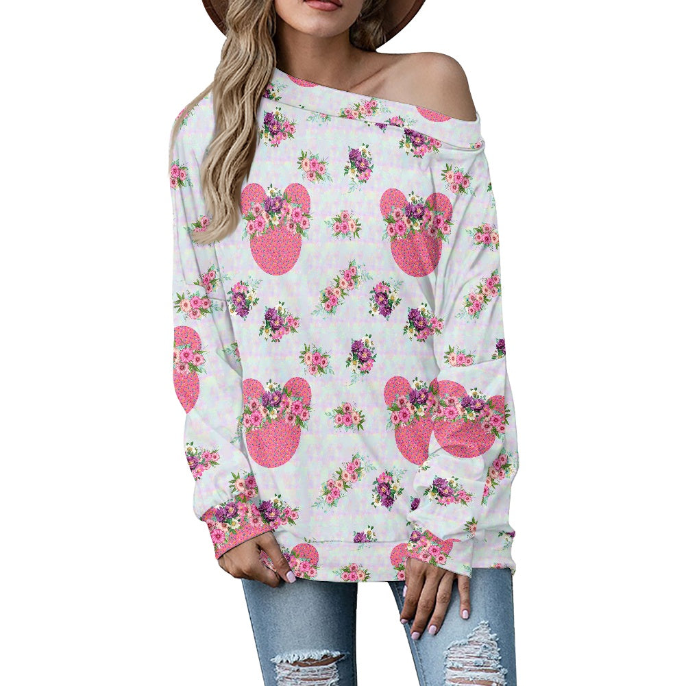 Pink Floral Crown Women's one-shoulder top