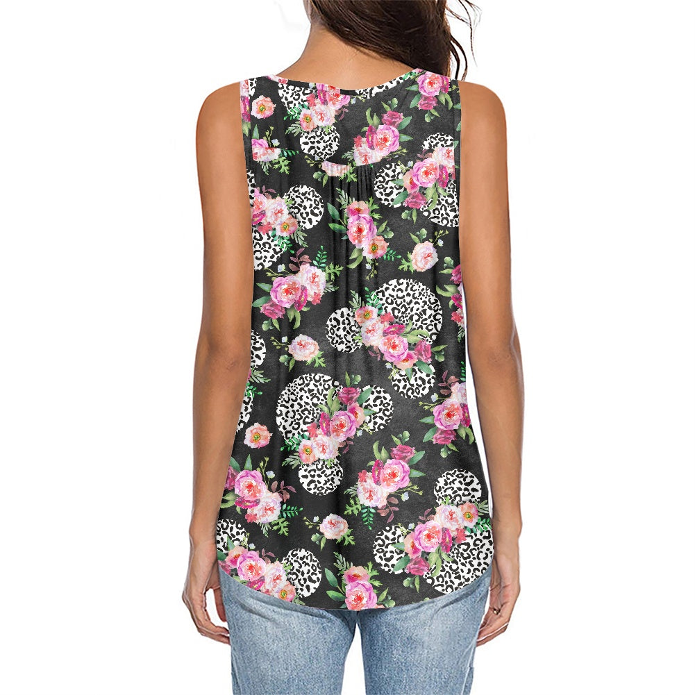 Floral Cheetah Black Women's Sleeveless V-Neck Top