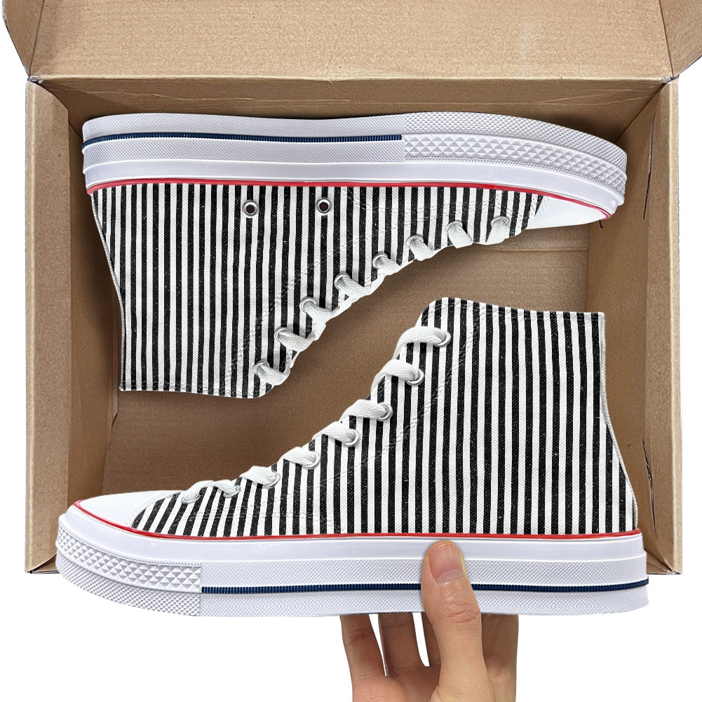 Black and White Stripe High Top Canvas Shoes