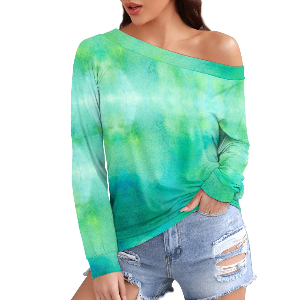 Light Aqua Tie Dye Women's one-shoulder top