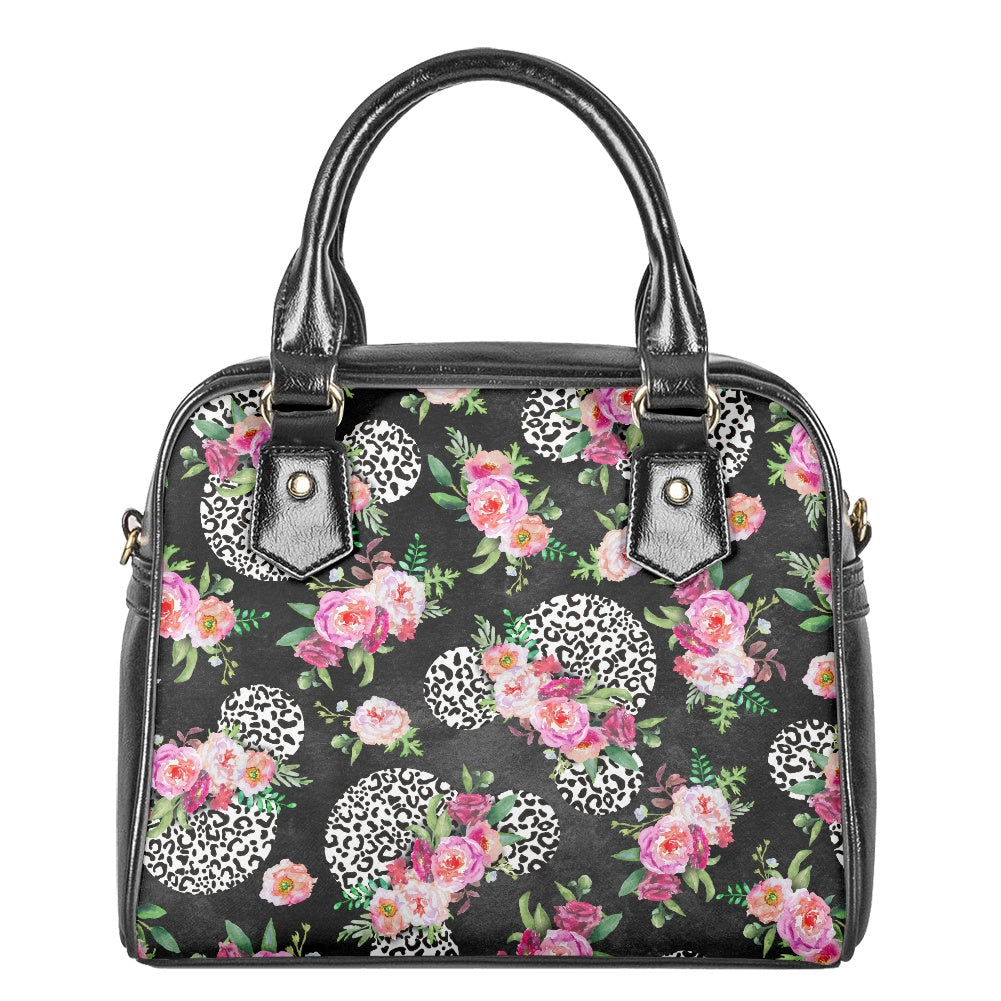 Floral Cheetah Black Bowler Bag