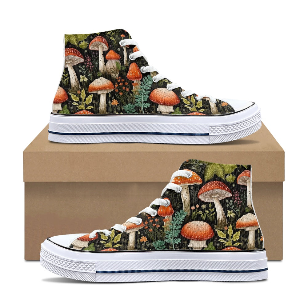 Burnt Orange Mushrooms High Top Canvas Shoes