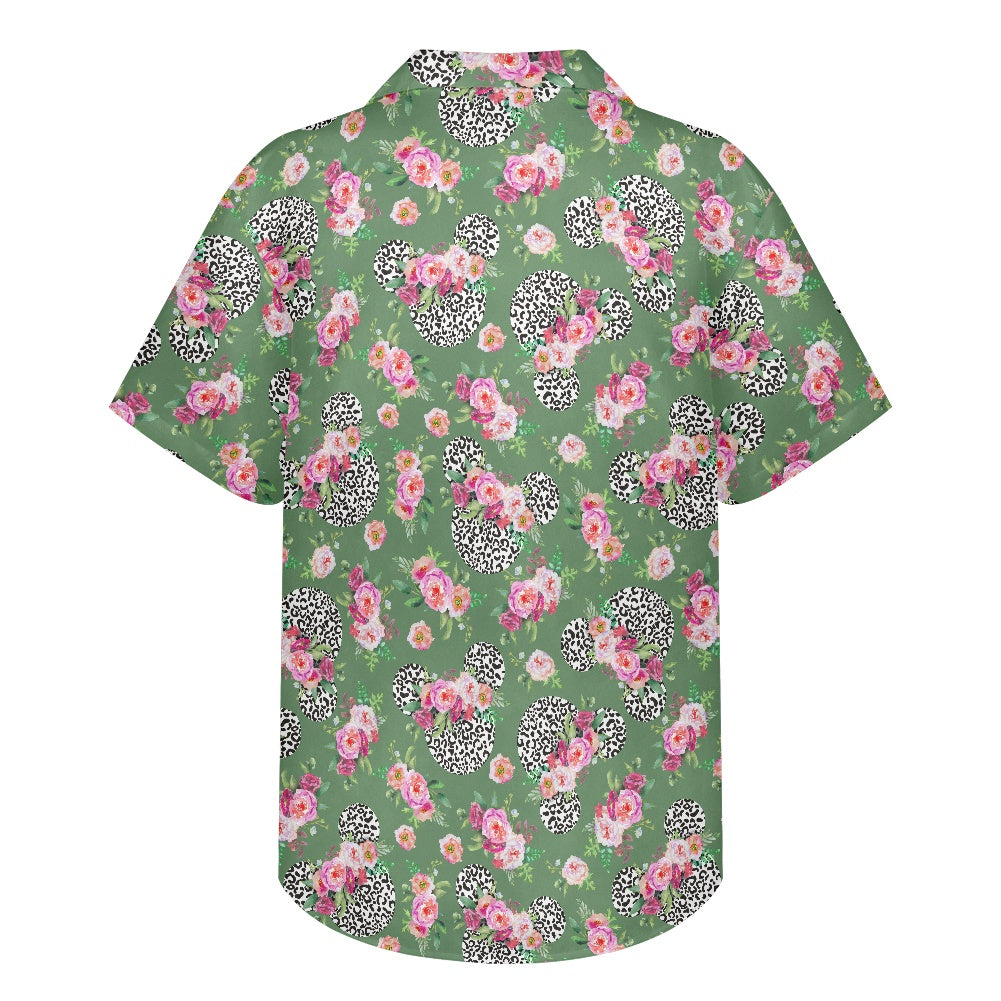 Floral Cheetah Green Hawaiian shirt