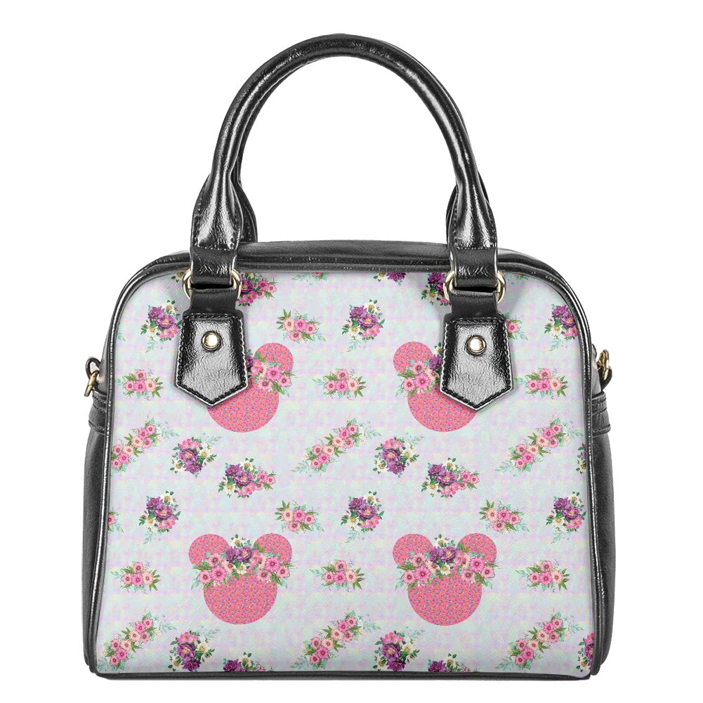 Pink Floral Crown Bowler Bag