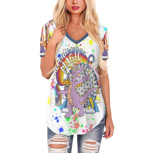 Purple Dragon Splatter Women's V-neck Top