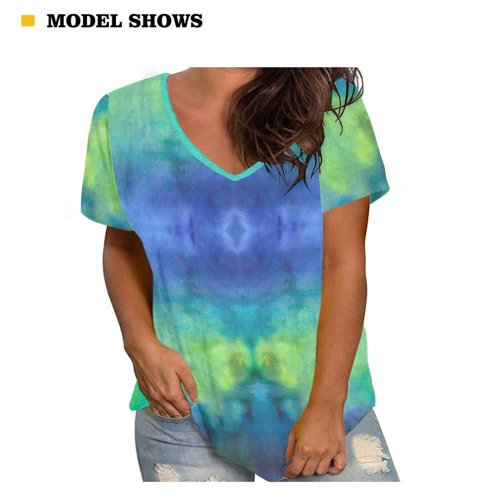 Aqua Tie Dye Women's V-neck Top