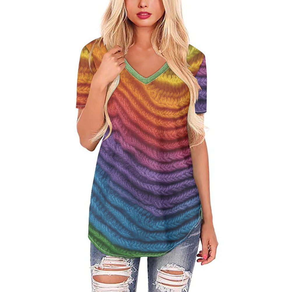 Ombré Knit Women's V-neck Top