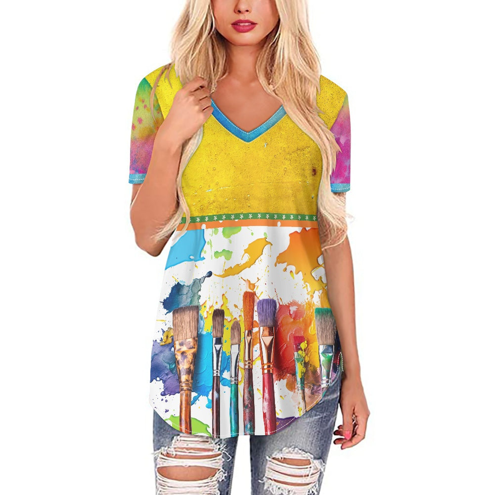 Paint Splatter Women's V-neck Top