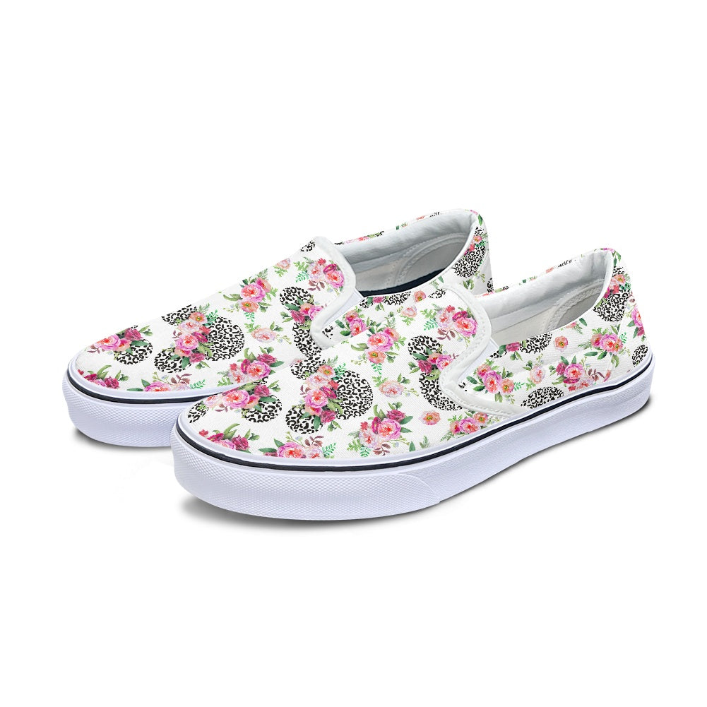 Floral Cheetah White Pedal canvas shoes for Adult