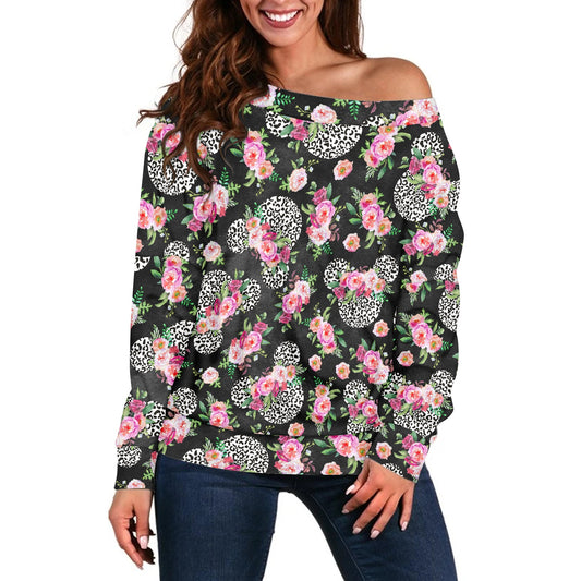 Floral Cheetah Black Women's one-shoulder top