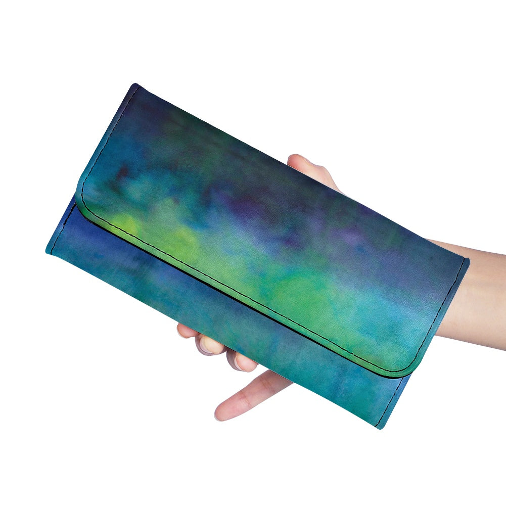 Aqua Tie Dye Long Folding Wallet