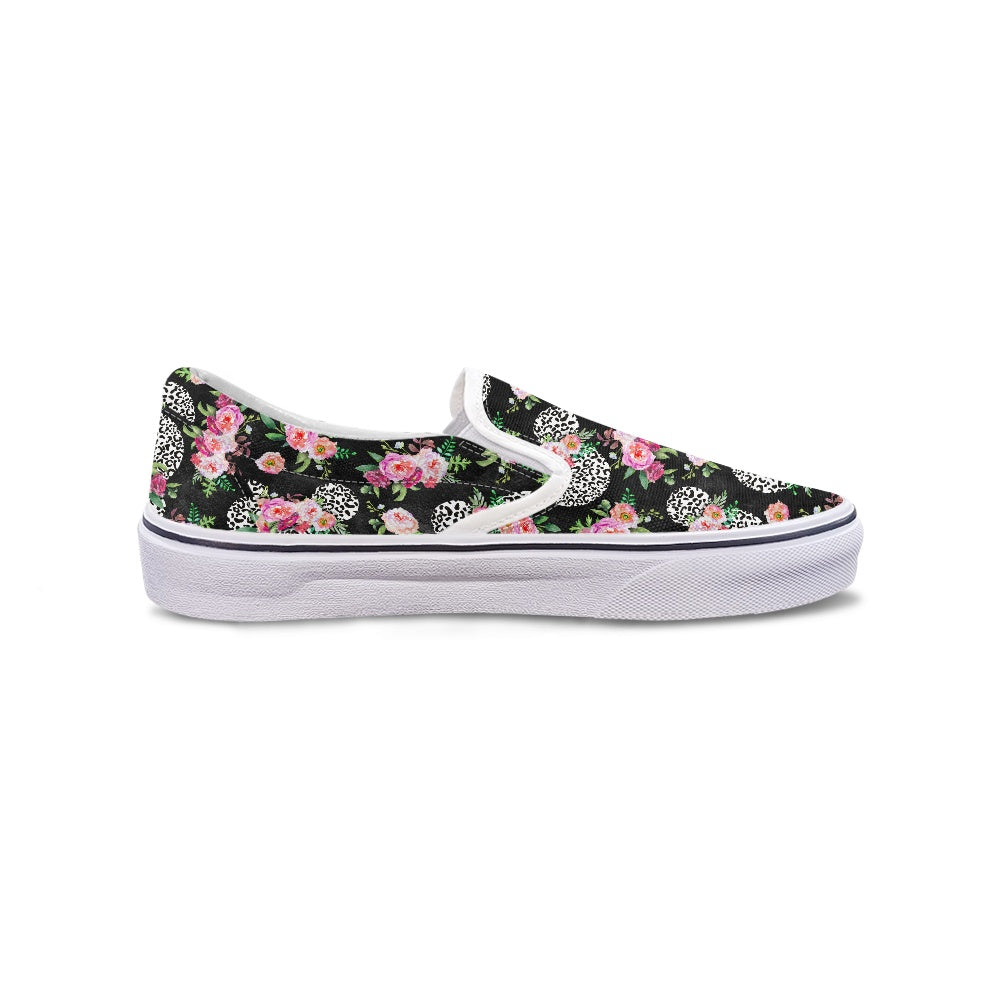 Floral Cheetah Black Pedal canvas shoes for Adult