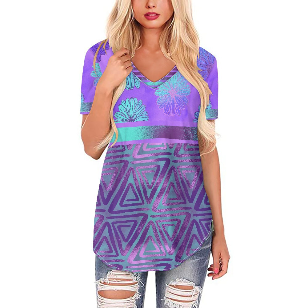 Tribal Purple Women's V-neck Top