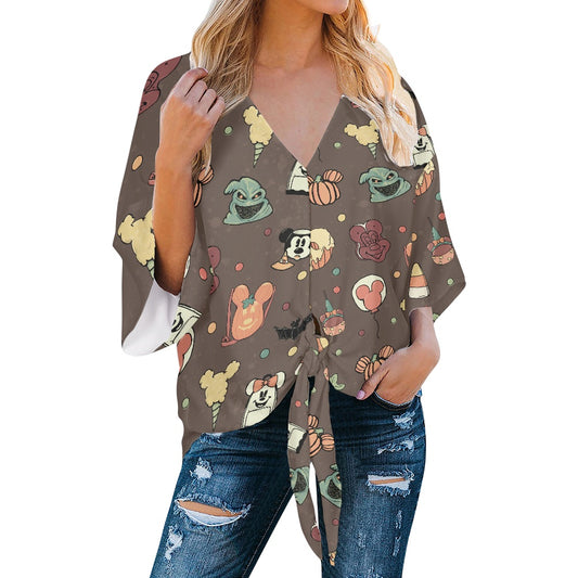 Boho Halloween Brown Women‘s’ V-neck Streamers Blouse