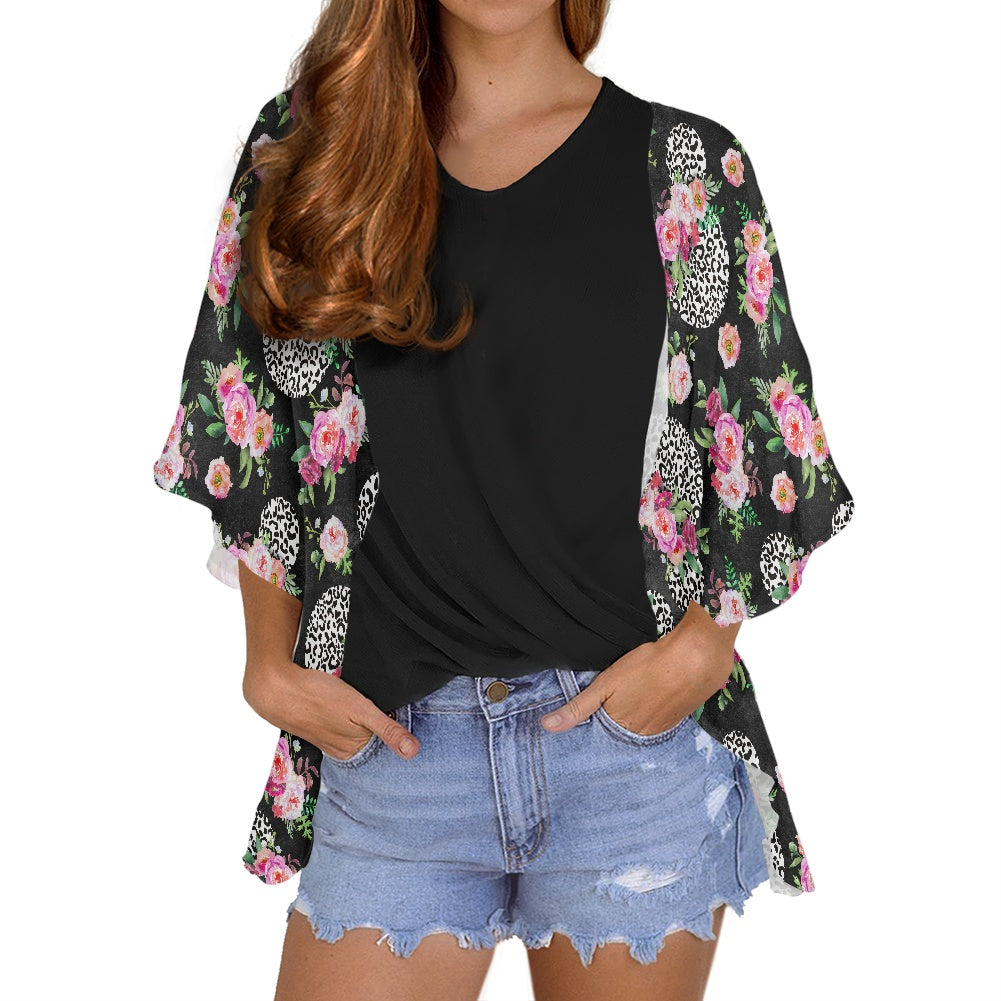 Floral Cheetah Black Women's cardigan chiffon shirt