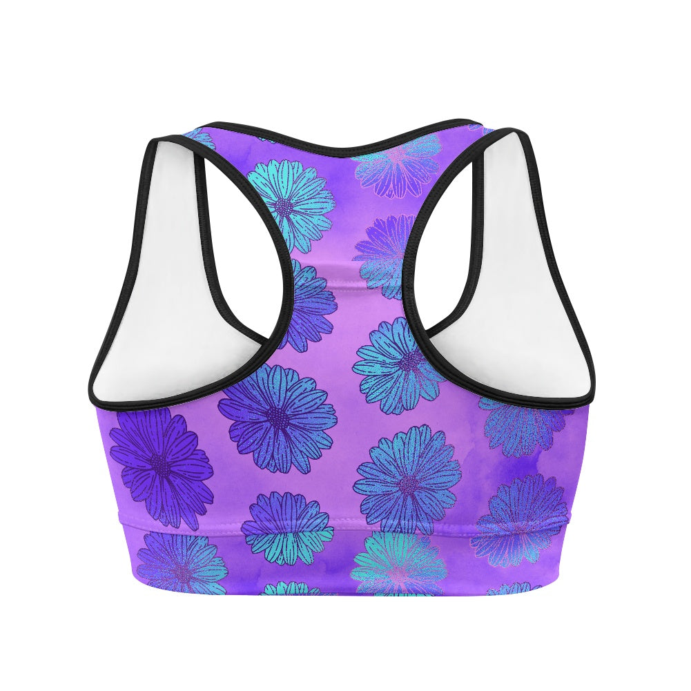 Aqua Purple Floral Women's Sports Vest