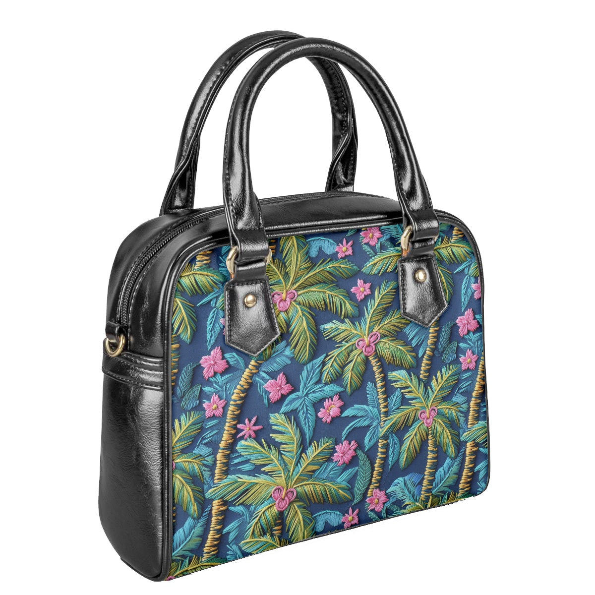 Embroidered Palms Bowler Bag