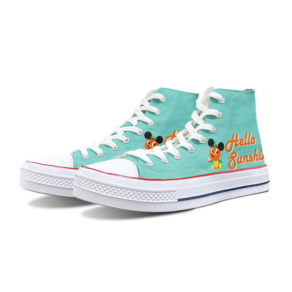 Hello Sunshine Orange Bird High Top Canvas Shoes