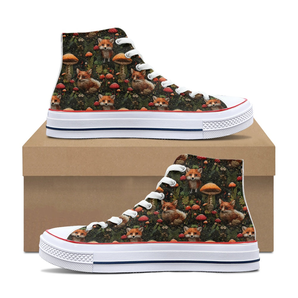 Fox and Mushrooms High Top Canvas Shoes