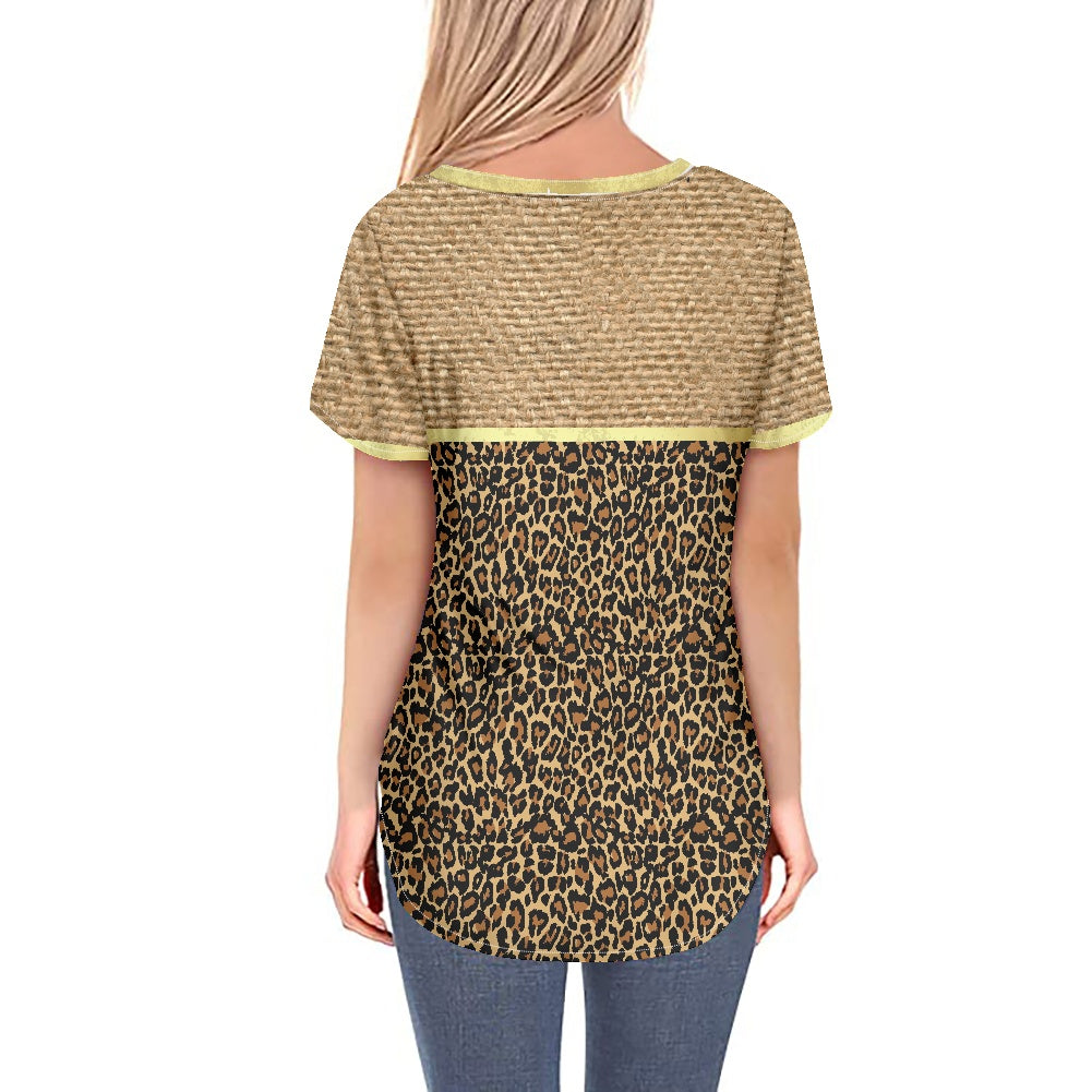 Burlap Cheetah Women's V-neck Top