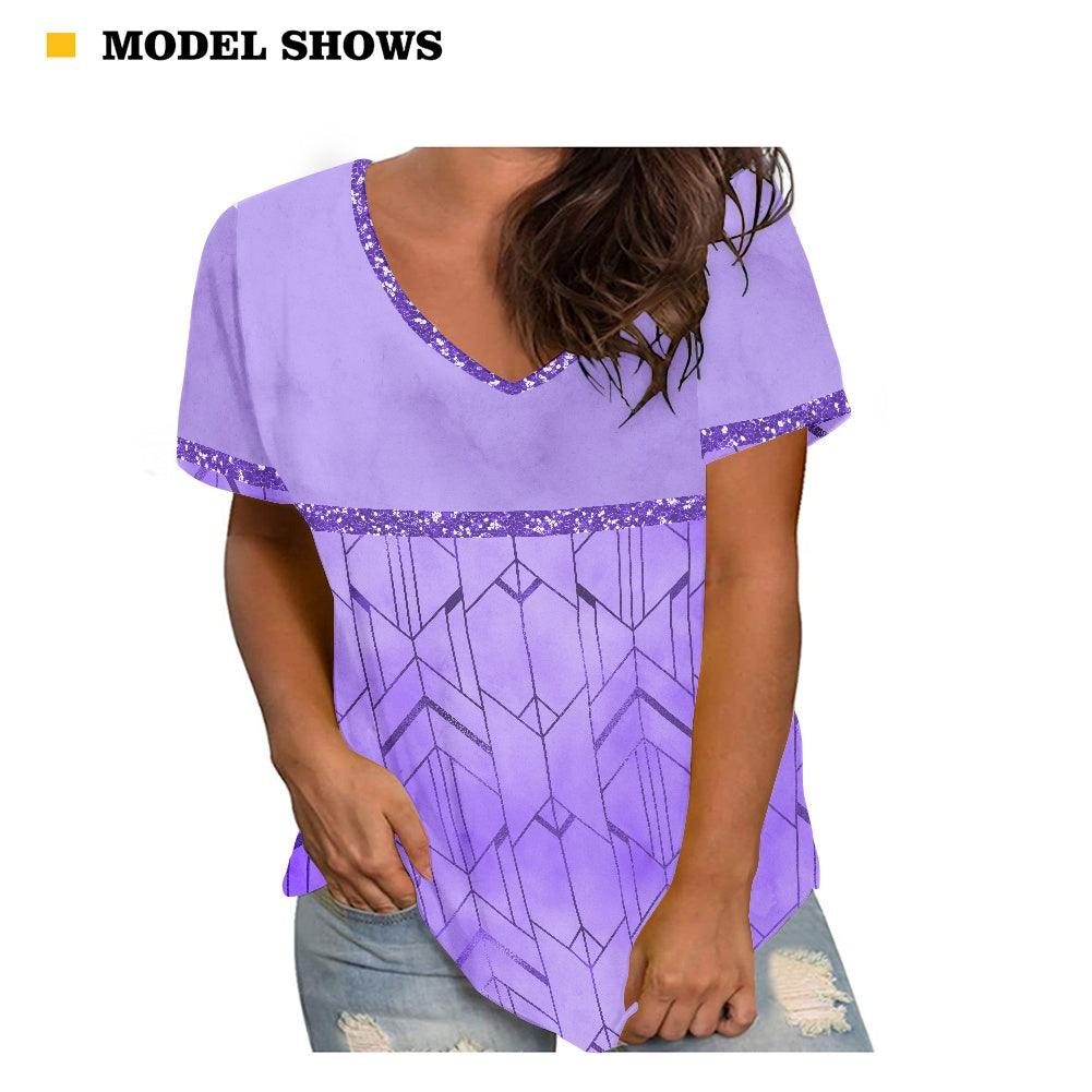 Purple Geometric Women's V-neck Top