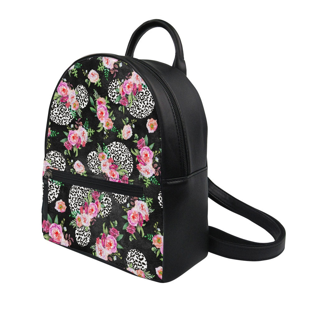 Floral Cheetah Black Small Backpack