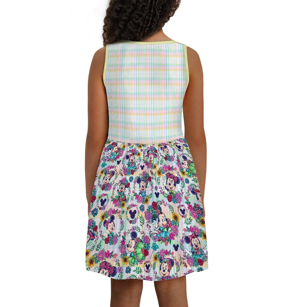 Floral Min Polyester Girl's Dress with Pockets