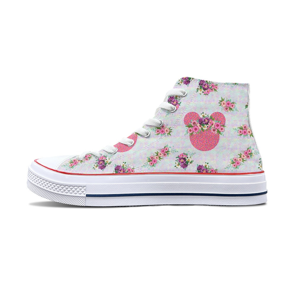 Pink Floral Crown High Top Canvas Shoes