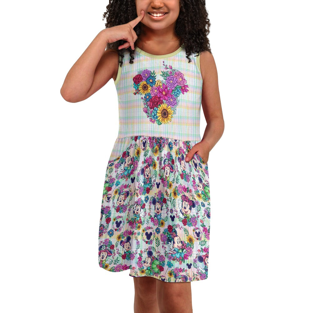 Floral Min Polyester Girl's Dress with Pockets