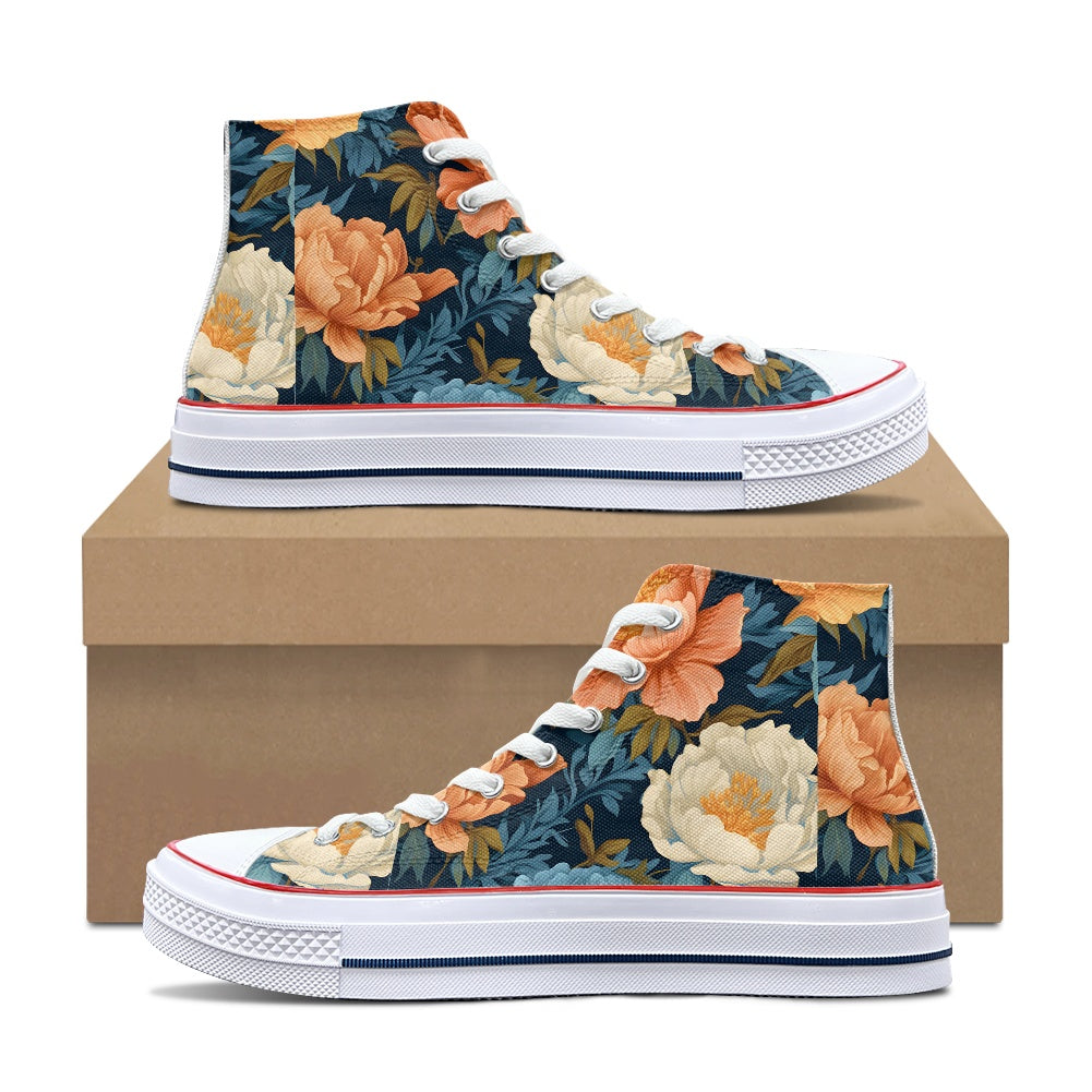 Blue Floral High Top Canvas Shoes