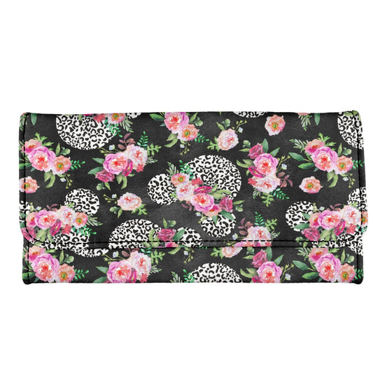 Floral Cheetah Black Long Folding Wallet