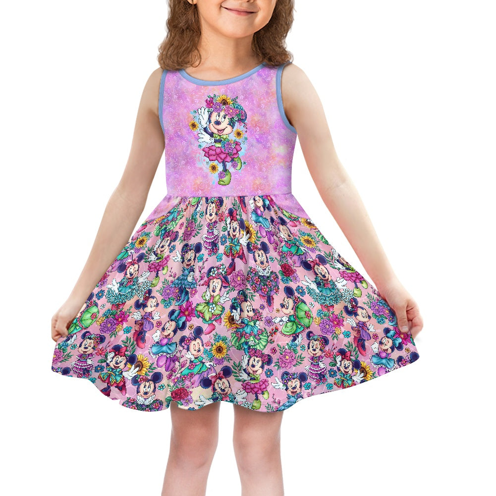 Min Flowers Polyester Girl's Dress with Pockets